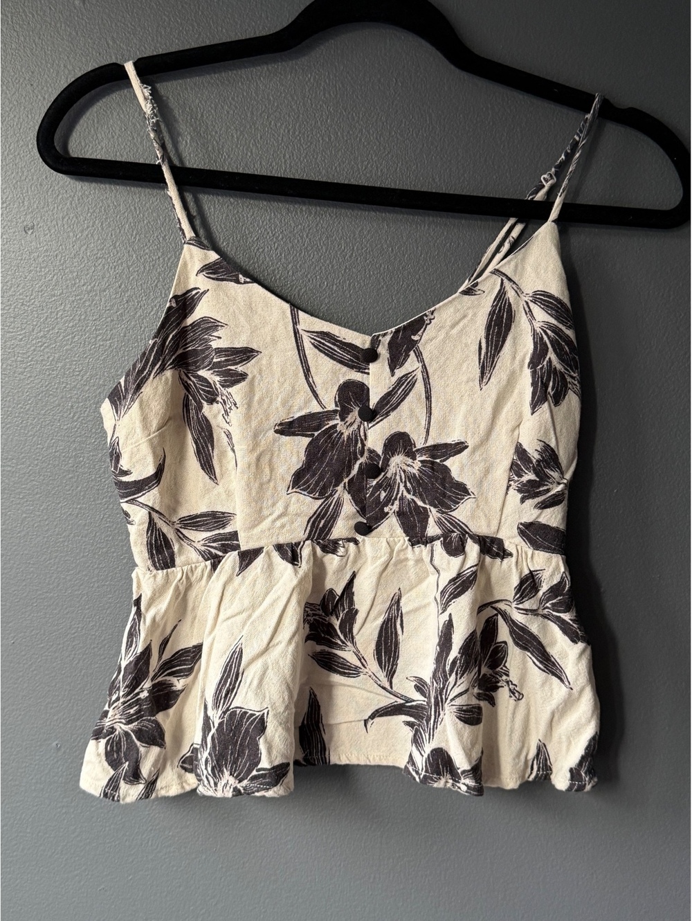 Monteau Los Angeles Floral Linen Rayon Blend Peplum Camisole Top, Size Small
